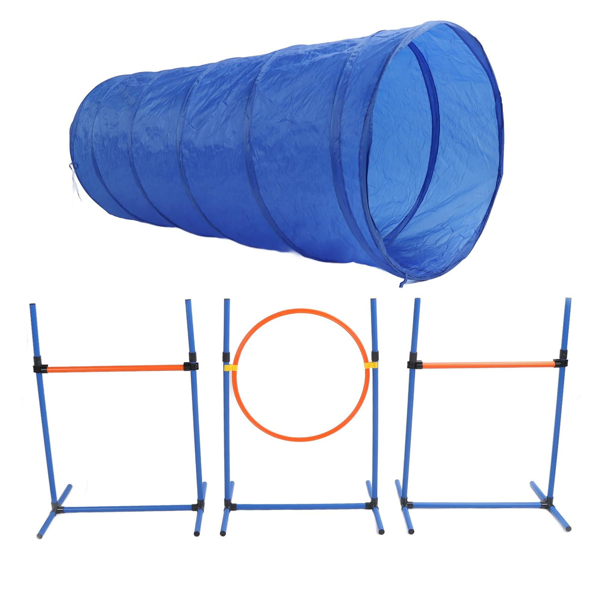 Dog Agility Training Equipment, Collapsible Tunnel Jump Ring Poles, Dog Obstacle Training Kit for Yard Outdoor, Professional Pet Exercise Starter Kit with Storage Bags and Accessor