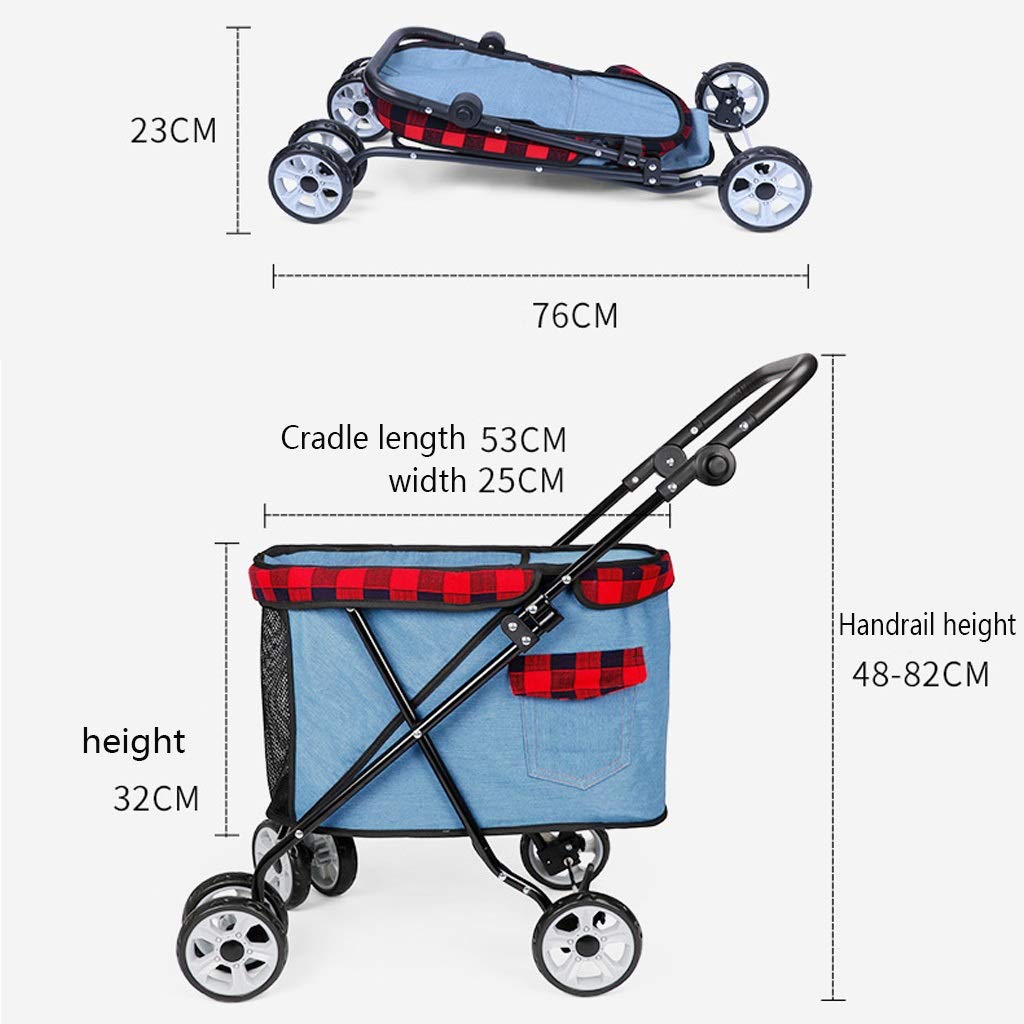 Pet Stroller Foldable for Small Medium Dogs and Cats, 4 Wheelss Transporter Pet Buggy Pet Supplies, Dog Carts Can Bear 25Kg (Black Dark Blue Light Blue) (Color : Dark Blue)