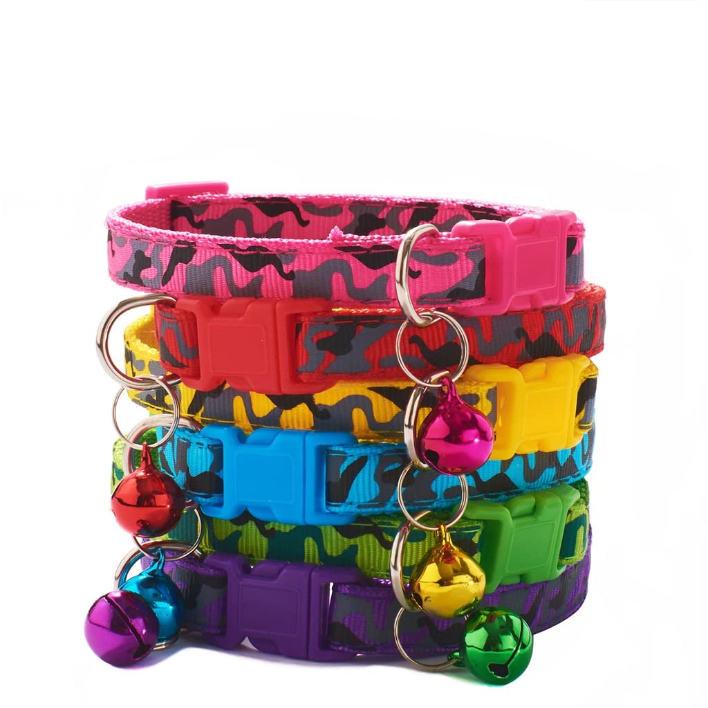 Pet Collar Camouflage Pattern Adjustable with Bell Dog Polyester Supplies