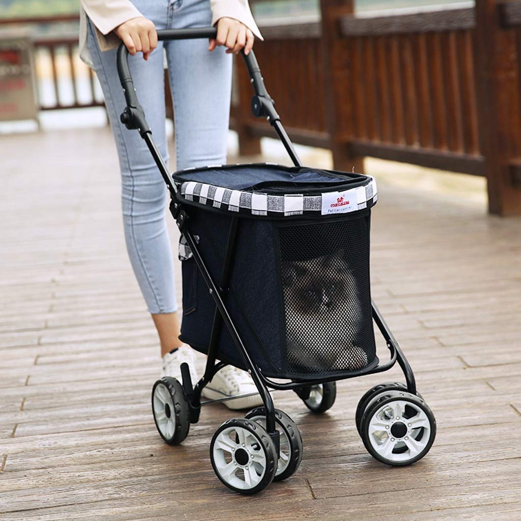 Pet Stroller Foldable for Small Medium Dogs and Cats, 4 Wheelss Transporter Pet Buggy Pet Supplies, Dog Carts Can Bear 25Kg (Black Dark Blue Light Blue) (Color : Dark Blue)