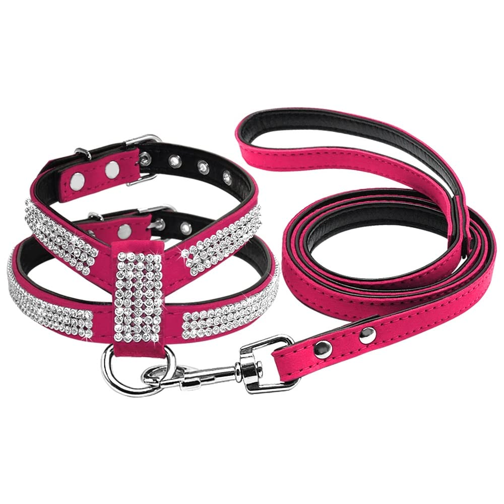 Rhinestone Dog Harness Leather Puppy Cat Vest Leash Set for Small Medium Chihuahua Pug Yorkshire Pet Supplies(E,Small)