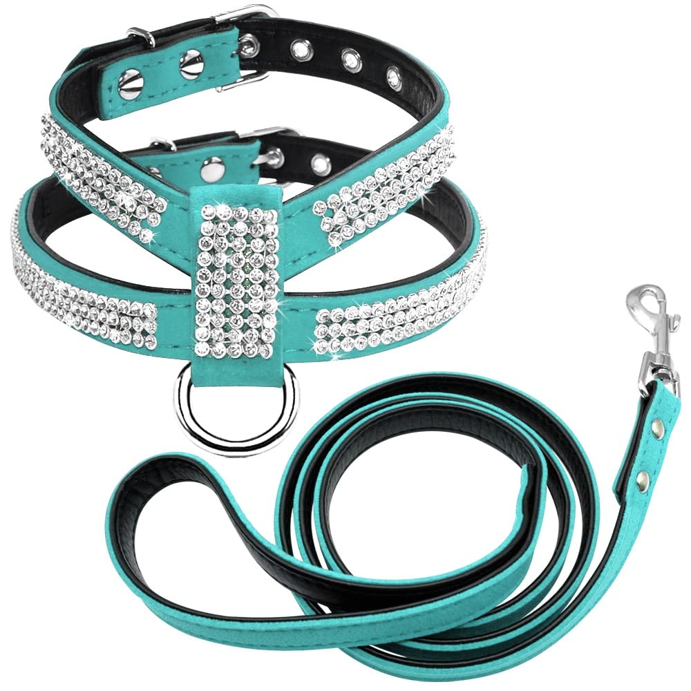 Rhinestone Dog Harness Leather Puppy Cat Harness Vest Leash Set for Small Medium Dog Chihuahua Pug Yorkshire Pet Supplies