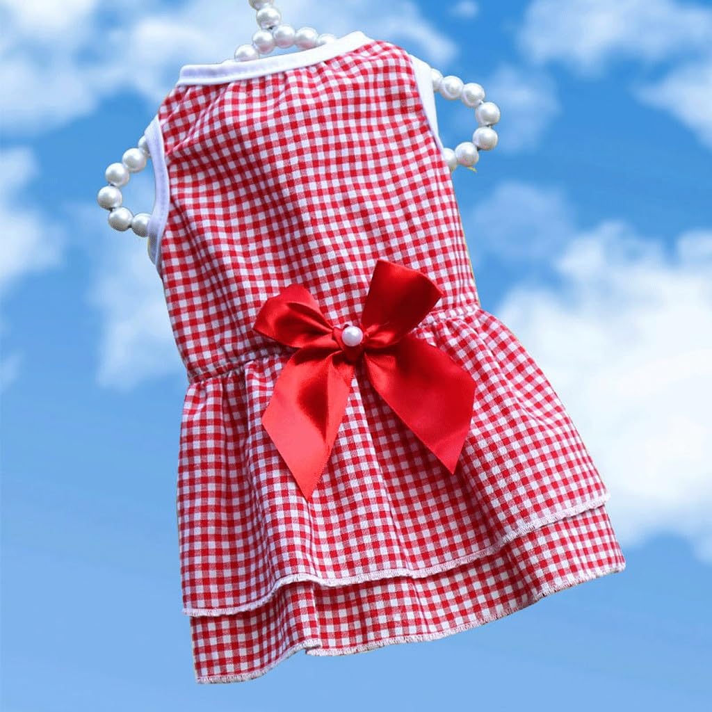 Dog Skirt Wedding Dress Spring, and Autumn New Checkered Pet Cat Clothing Supplies Stripe Bomei