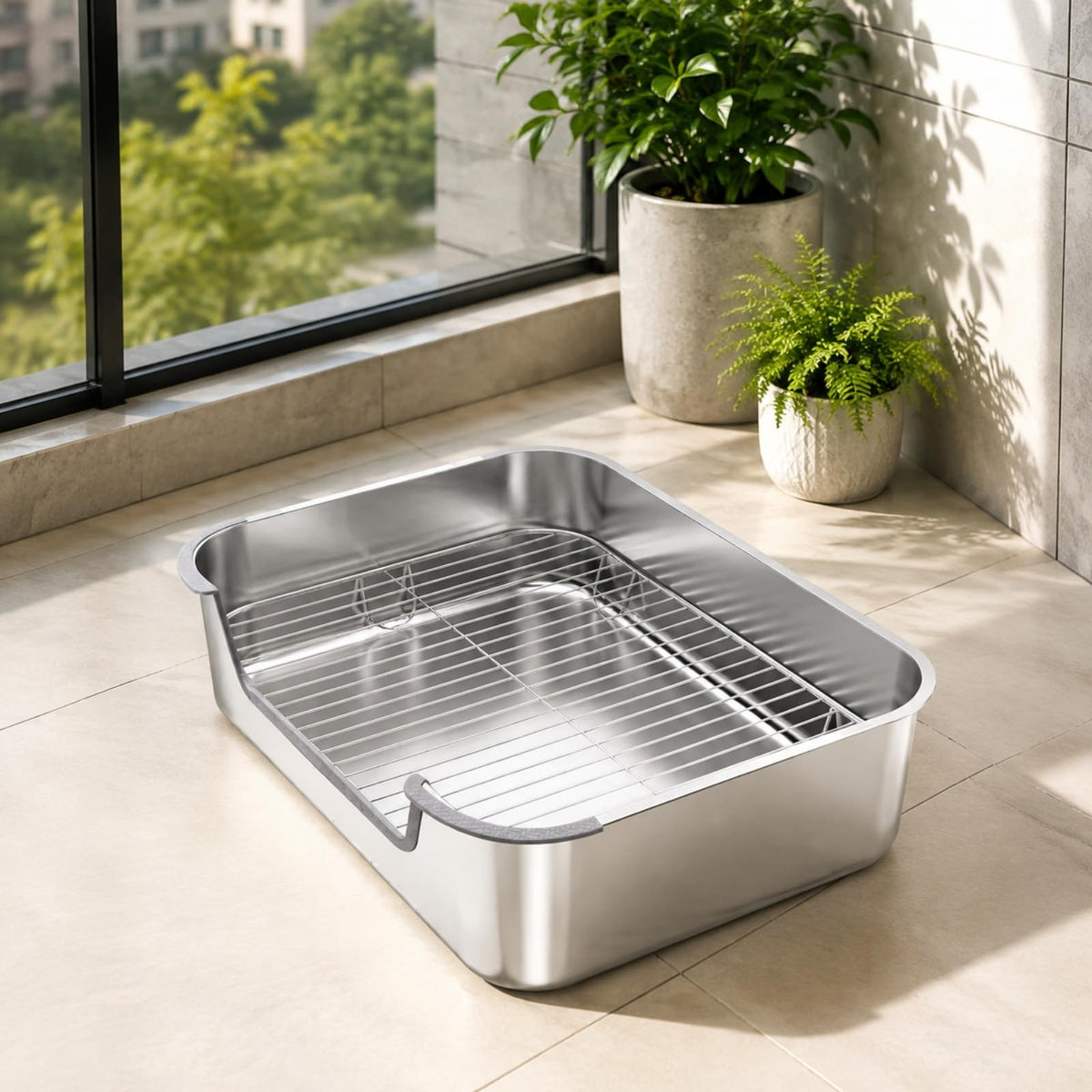 Stainless Metal Canine Potty Tray with Grate Keeps Paws Dry Puppy Training Tray Hygienic Pet Supply for Young Dogs, 50 35 20