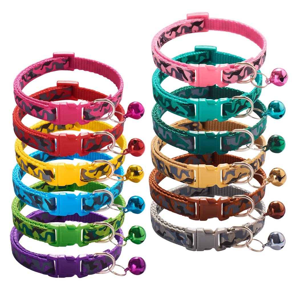 Pet Collar Camouflage Pattern Adjustable with Bell Dog Polyester Supplies