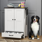 Rovibek Dog Food Storage Cabinet, Pet Feeding Station with Bowls, Adjustable Panel, Dog Feeding Station with Storage, Pet Feeder Station for Dogs Cats for Feeding & Watering Supplies, White