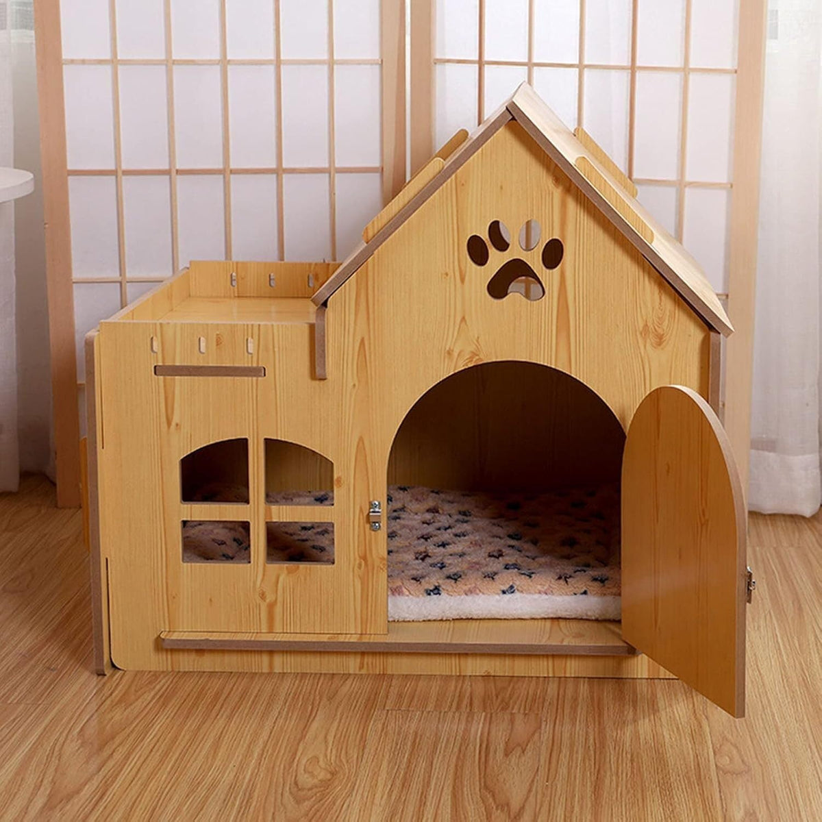 Pet House Outdoor Wooden Pet House Outdoor Pet Kennel House Type Cottage Four Seasons Pet Kennel Pet Supplies，with Door