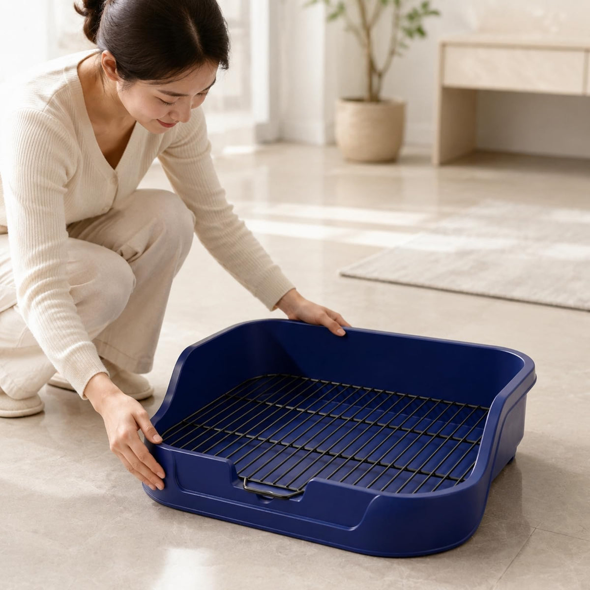 Dog Toilet with Metal Wire Grate Hygienic Dog Toilet Tray with Metal Grate Sturdy Pet Supply for Apartment, Home, Gray