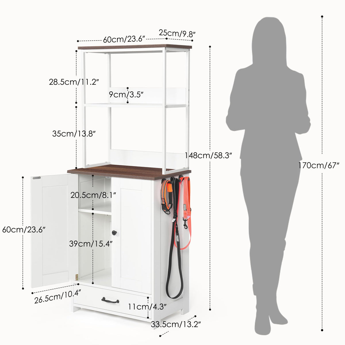 Pet Feeding Station with Pull Out Bowls, Adjustable Shelves, Enclosed Cabinet, Side Hooks, Anti Tip Kit, Raised Feeder Furniture for Dogs Cats, Organizer Storage Rack, Water Food Supply Stand