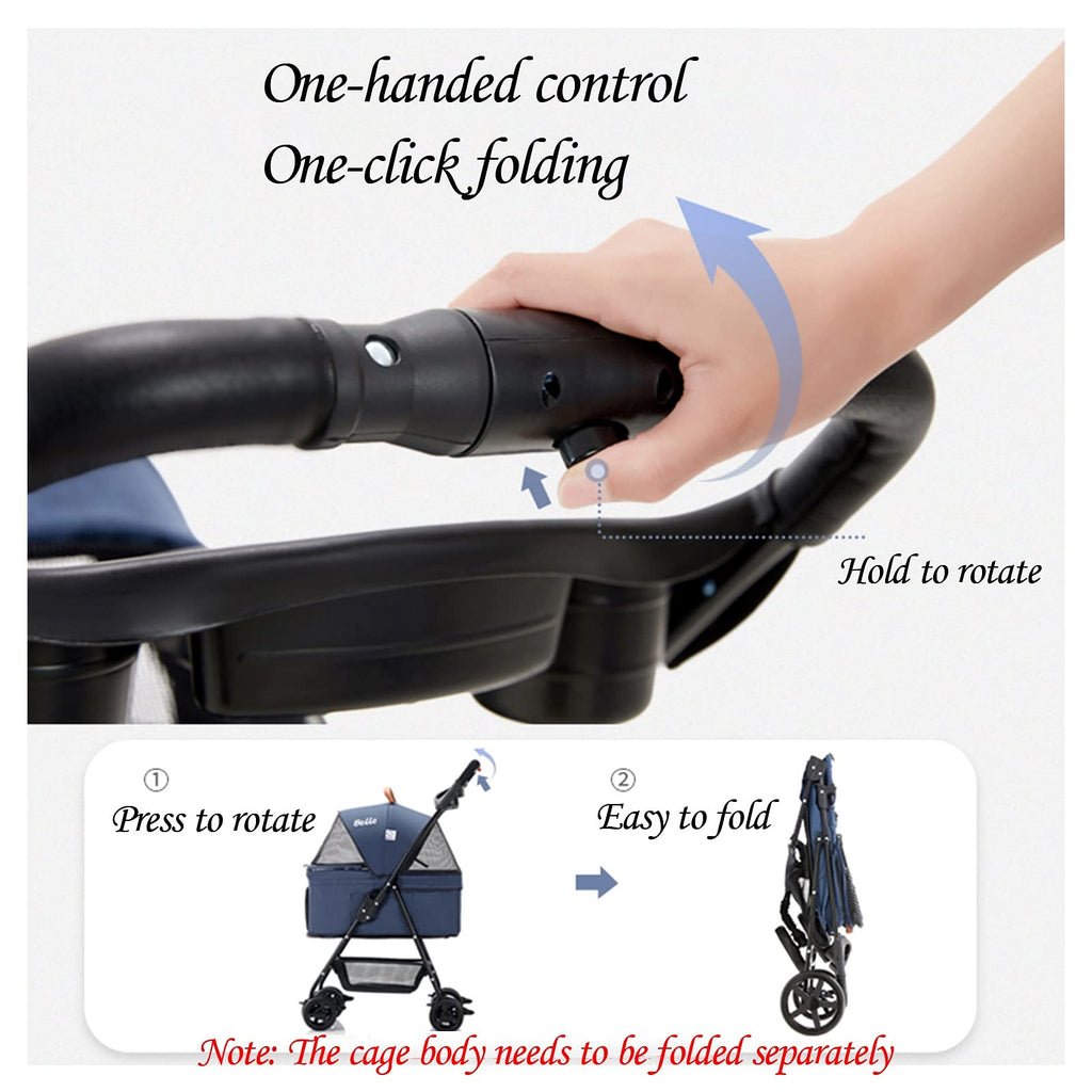 3 Wheel Pet Stroller Foldable for Small Medium Dogs and Cats, Pet Supplies Travel Beach Pet Buggy Dog Bicycle Trailer with Large Storage Basket, Capacity 25Kg (Color : Gray)
