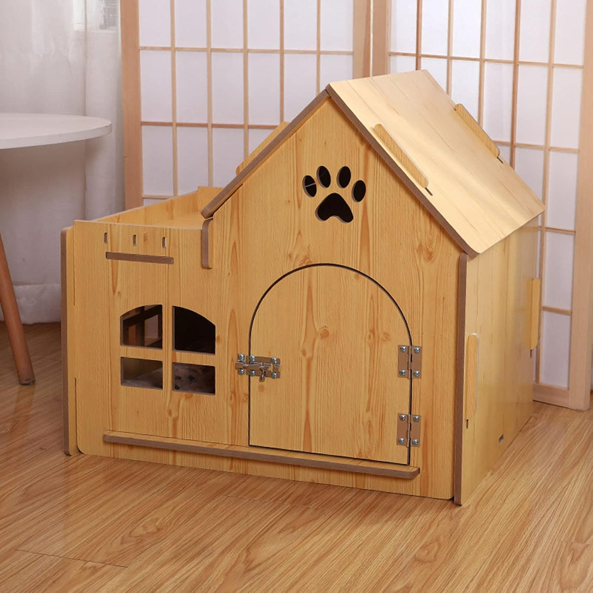 Pet House Outdoor Wooden Pet House Outdoor Pet Kennel House Type Cottage Four Seasons Pet Kennel Pet Supplies，with Door