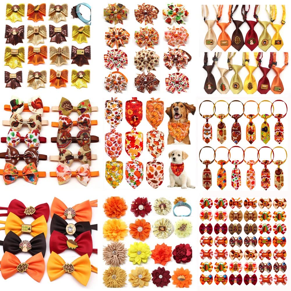 50 Fall Pet Supplies Dog Bandana Thanksgiving Bows Small Bowtie Neckties Collar Accessoreis Hair