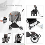 Premium Pet Stroller for Cats Dogs, Pet Strollers for Small Medium Dogs Separable Dog Pram Stroller Buggy Pushchairs Lightweight Folding Pet Stroller 4 Wheel Travel Supplies (Color : Grey)