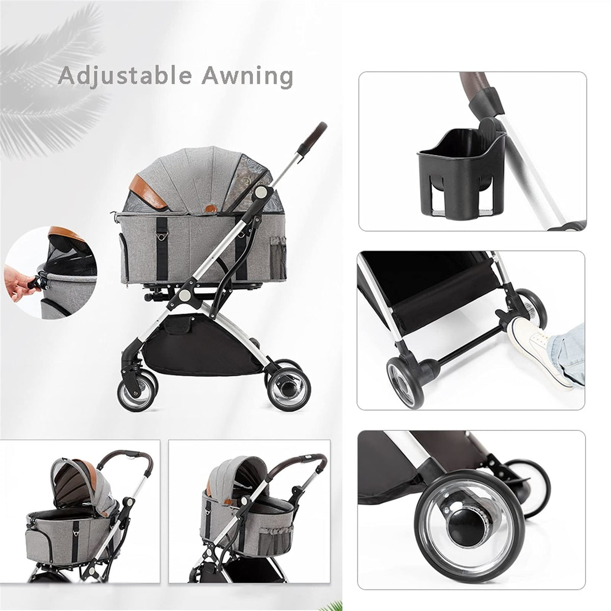 Premium Pet Stroller for Cats Dogs, Pet Strollers for Small Medium Dogs Separable Dog Pram Stroller Buggy Pushchairs Lightweight Folding Pet Stroller 4 Wheel Travel Supplies (Color : Grey)