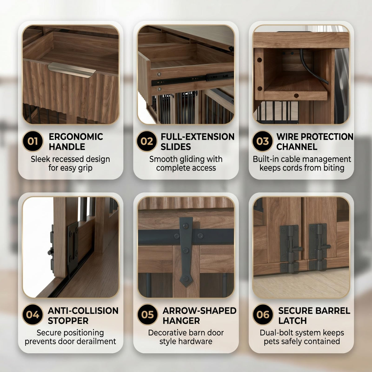 71" Double Dog Crate Furniture with 3 Drawers, Feeder & Charging Station