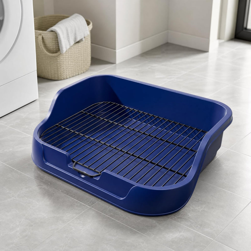 Dog Toilet with Metal Wire Grate Indoor Dog Toilet Tray with Metal Grate Practical Pet Supply for Apartment, Gray