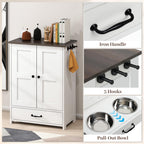 Rovibek Dog Food Storage Cabinet, Pet Feeding Station with Bowls, Adjustable Panel, Dog Feeding Station with Storage, Pet Feeder Station for Dogs Cats for Feeding & Watering Supplies, White