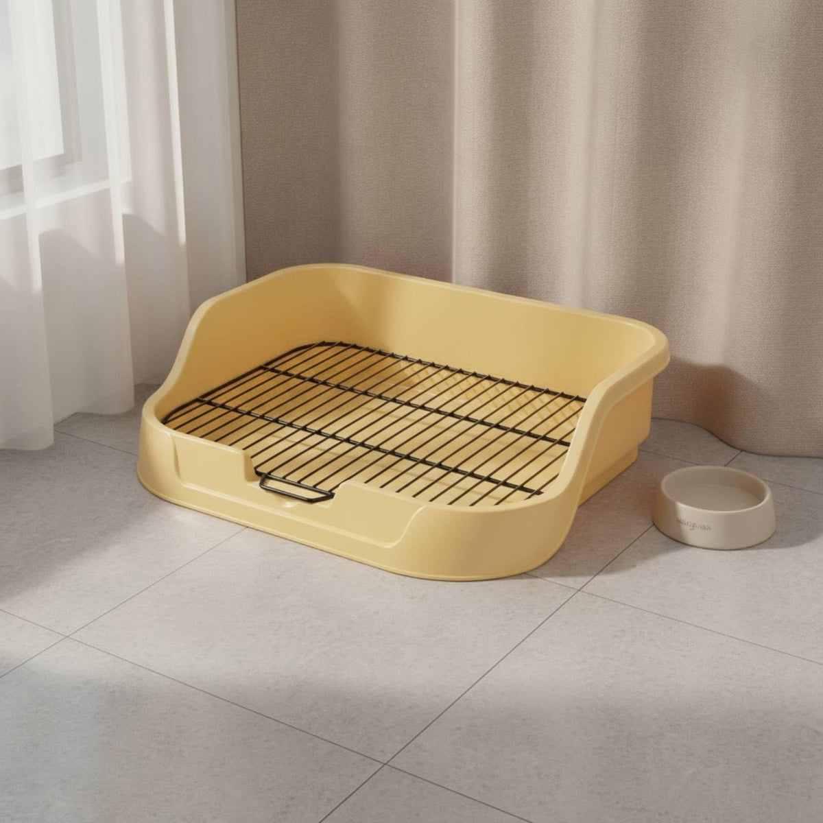 Dog Toilet with Metal Wire Grate Hygienic Dog Toilet Tray with Metal Grate Sturdy Pet Supply for Apartment, Home, Gray