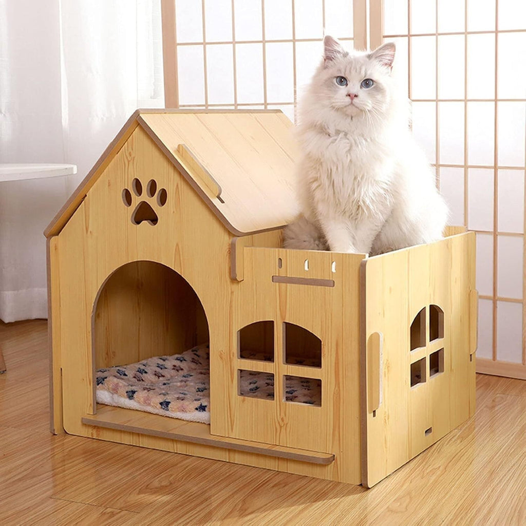 Pet House Outdoor Wooden Pet House Outdoor Pet Kennel House Type Cottage Four Seasons Pet Kennel Pet Supplies(Without Door)