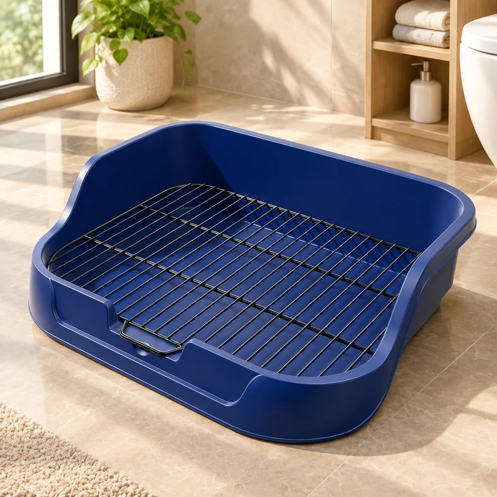 Dog Toilet with Metal Wire Grate High-Sided Dog Toilet Tray with Metal Grate Easy to Hygienic Pet Supply for Apartment, Home, Yellow