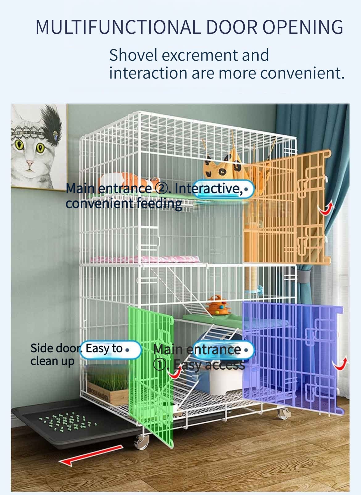 Indoor Large Pet Crate Detachable Extra Large Cat Cages, Cat House in Pet Supplies with Cat Litter Tray, Pet Playpen, Folding Extra Large Free Space, Easy to Install (Size : 83X59X132cm-white)