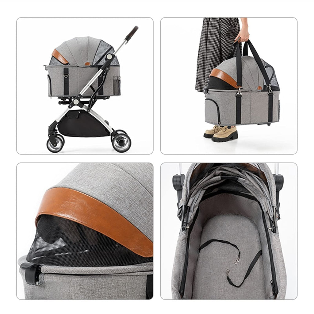 Premium Pet Stroller for Cats Dogs, Pet Strollers for Small Medium Dogs Separable Dog Pram Stroller Buggy Pushchairs Lightweight Folding Pet Stroller 4 Wheel Travel Supplies (Color : Grey)