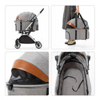 Premium Pet Stroller for Cats Dogs, Pet Strollers for Small Medium Dogs Separable Dog Pram Stroller Buggy Pushchairs Lightweight Folding Pet Stroller 4 Wheel Travel Supplies (Color : Grey)