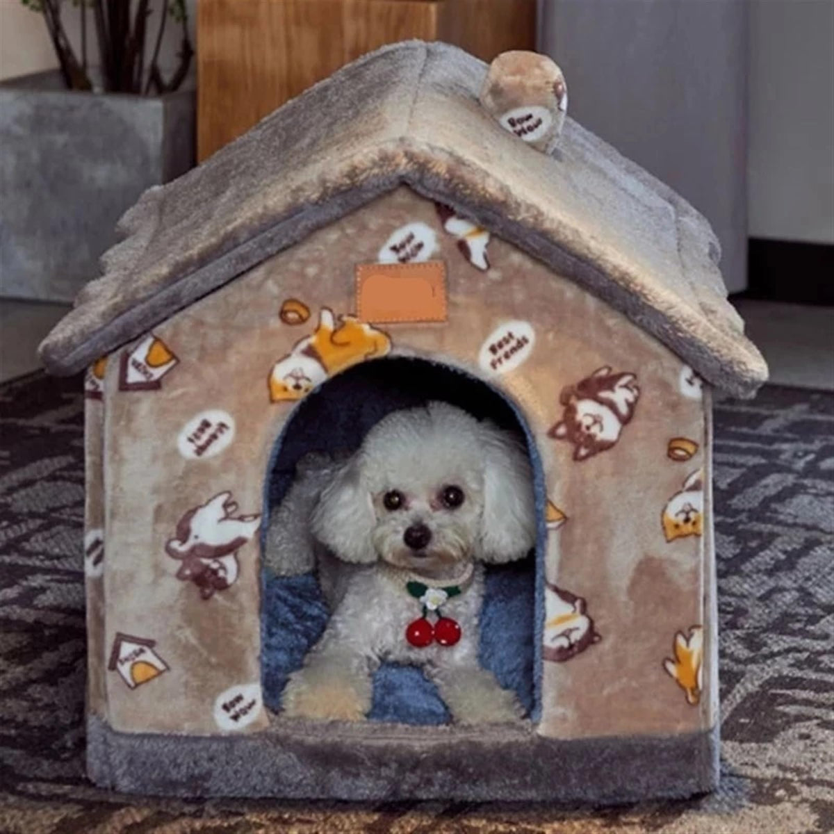 Pet Beds Dog House Dog Bed Pet Winter Small and Dogs Pet Supplies Puppy Cave Sofa (Color : Grey Stars, Size : M 48x40x39cm) (Grey Stars S 43x36x34cm)
