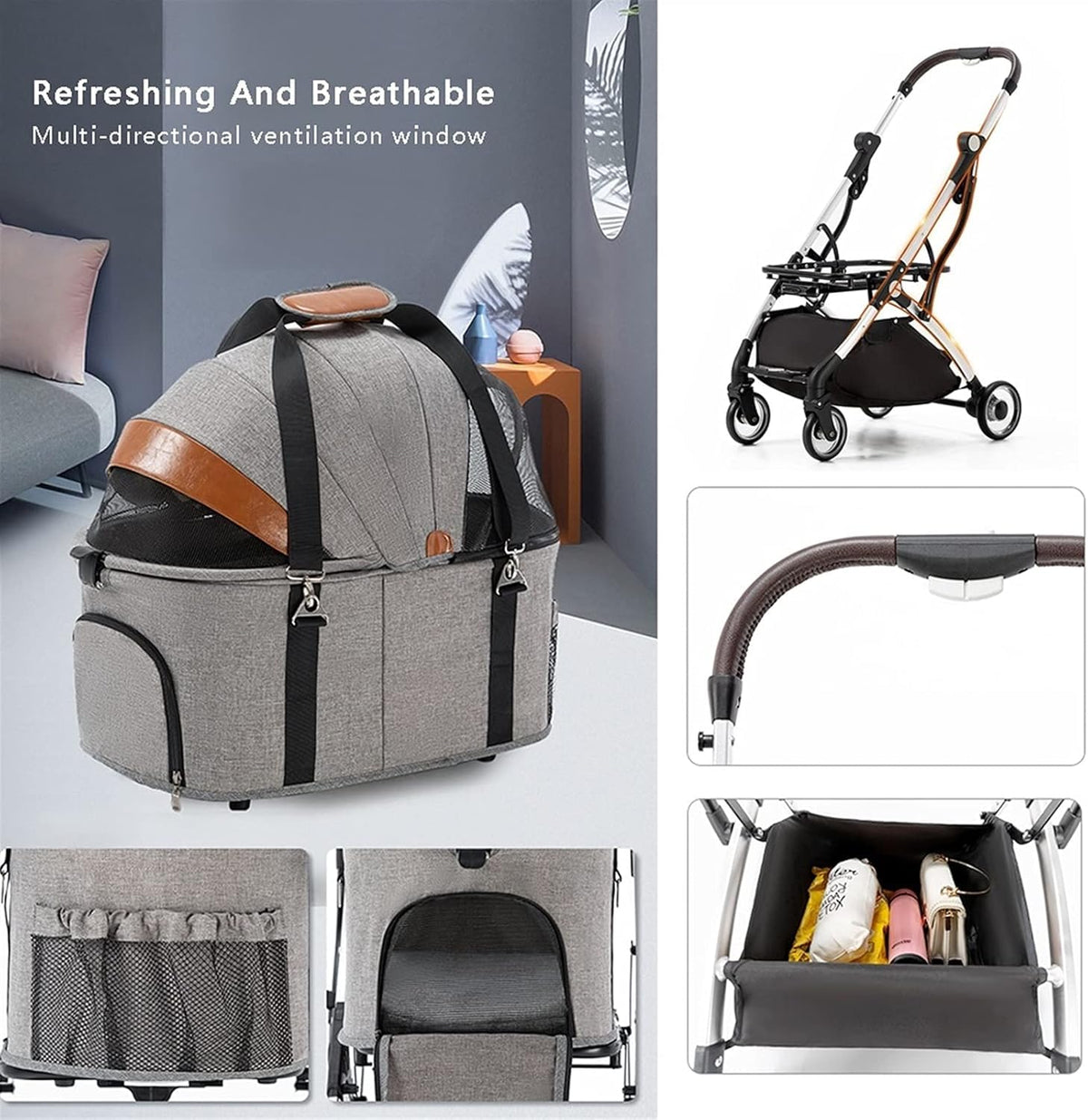 Premium Pet Stroller for Cats Dogs, Pet Strollers for Small Medium Dogs Separable Dog Pram Stroller Buggy Pushchairs Lightweight Folding Pet Stroller 4 Wheel Travel Supplies(Black)
