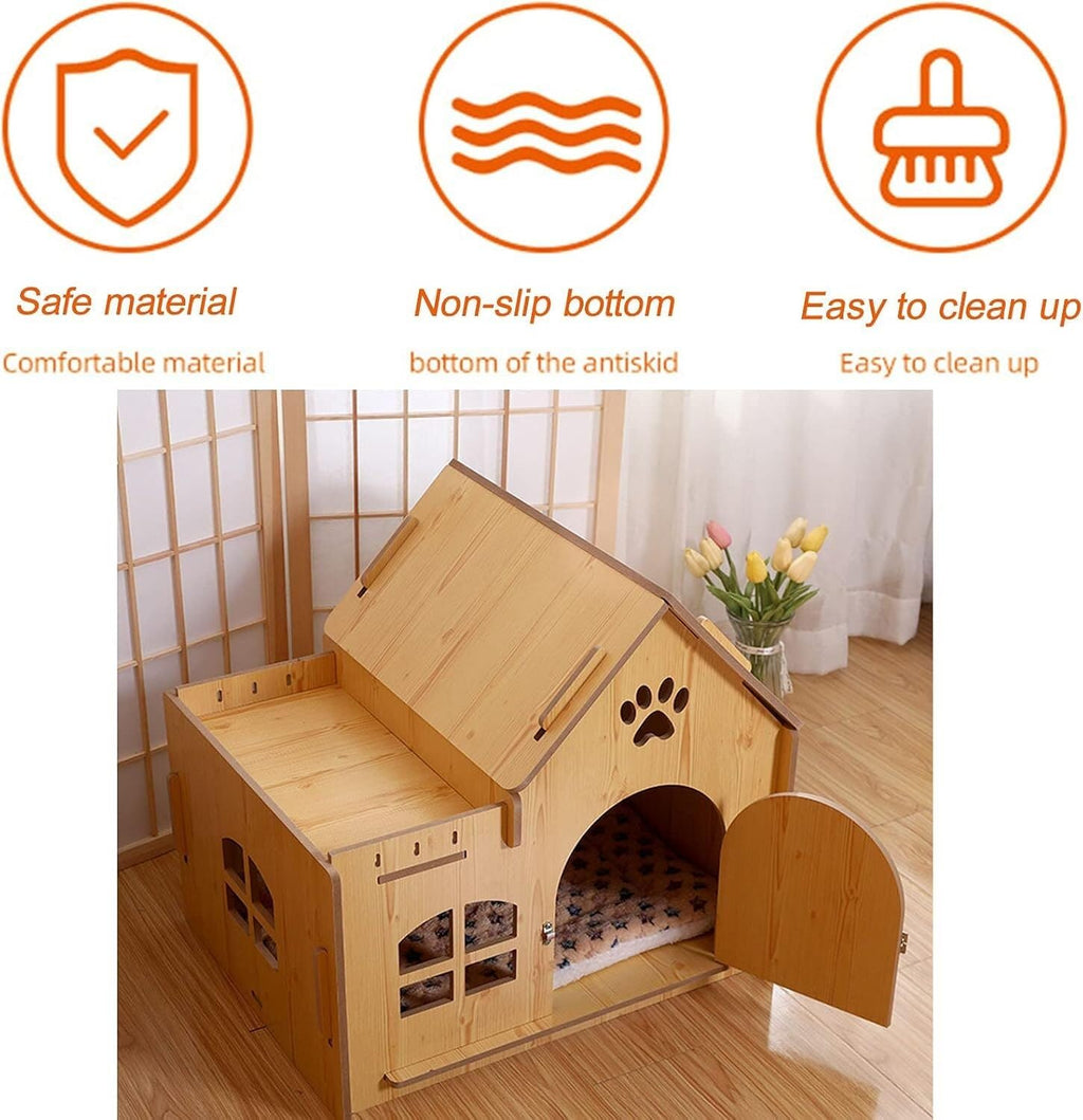 Pet House Outdoor Wooden Pet House Outdoor Pet Kennel House Type Cottage Four Seasons Pet Kennel Pet Supplies(Without Door)