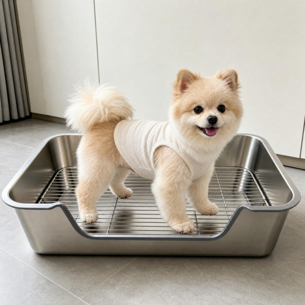Stainless Metal Canine Potty Tray with Grate Keeps Paws Dry Puppy Training Tray Hygienic Pet Supply for Young Dogs, 50 35 20