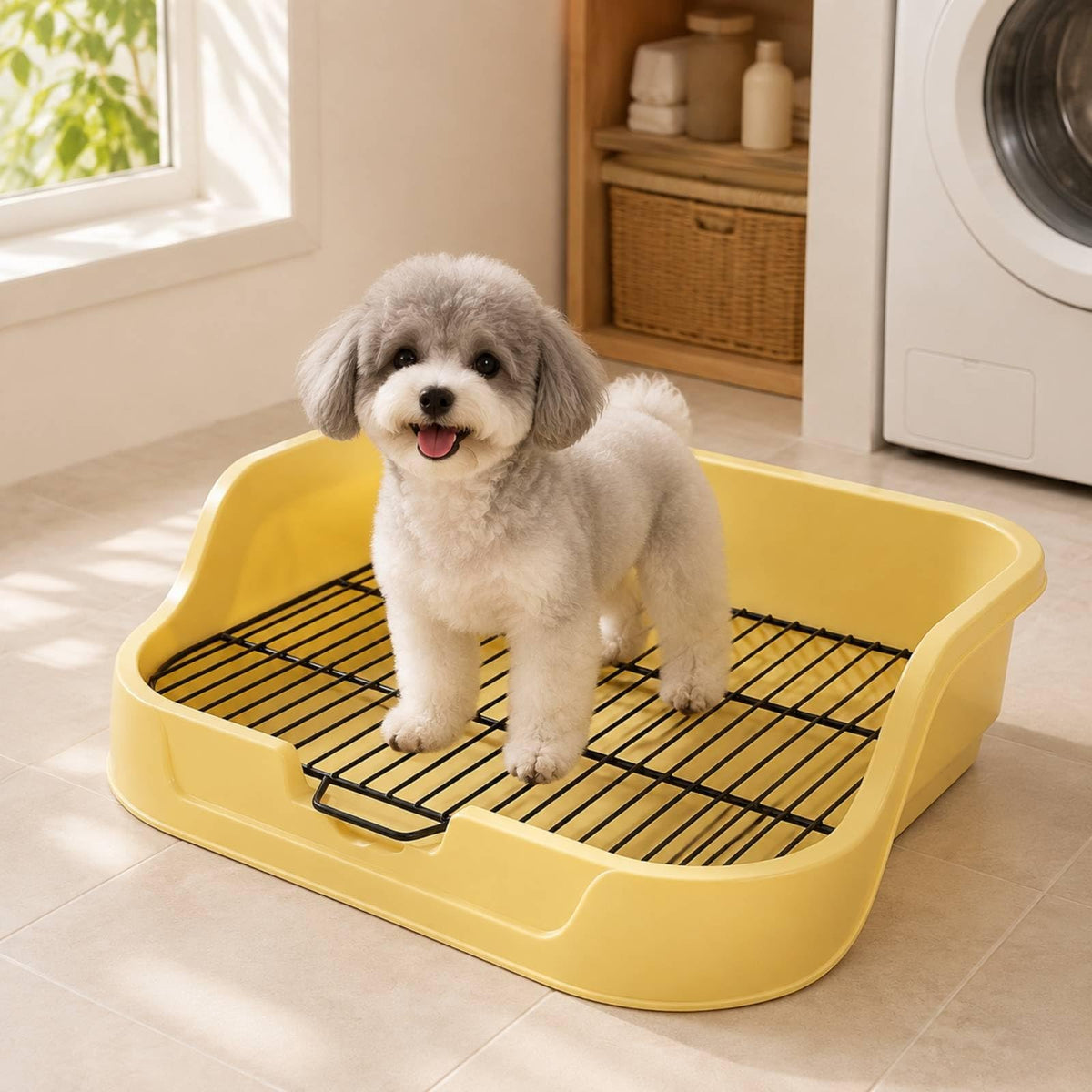 predolo Dog Toilet with Metal Wire Grate Hygienic Dog Toilet Tray with Metal Grate Low-Maintenance Pet Supply for Apartment, Gray