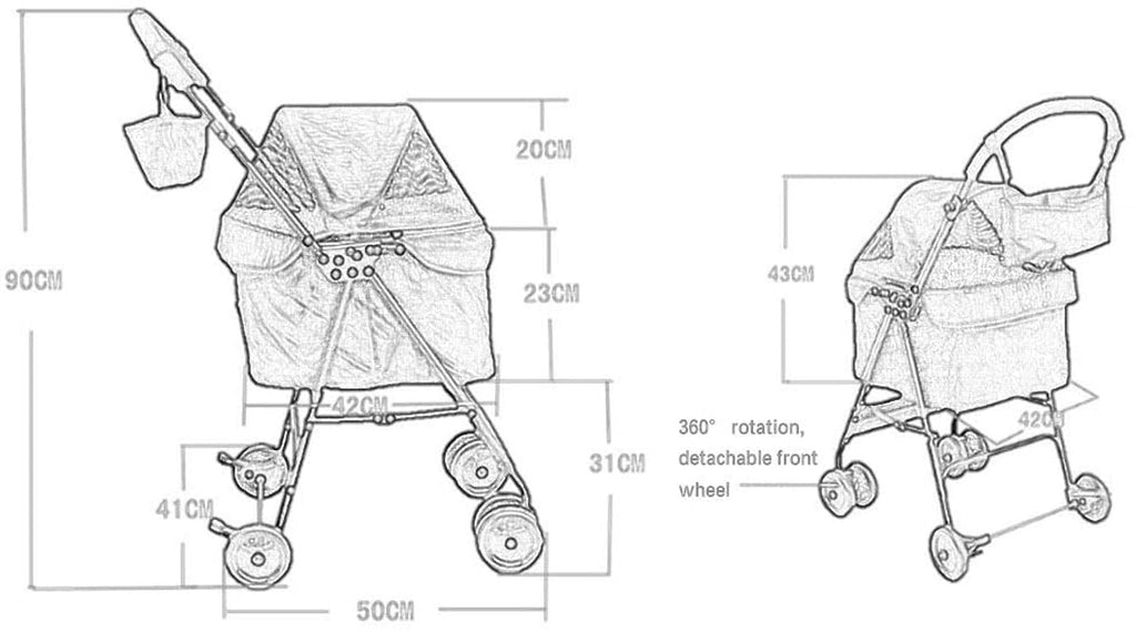 Dog Pram Folding Pet Trolley Hyena Cat Dog and Cat Travel Supplies Travel (White 64 * 50 * 22cm)