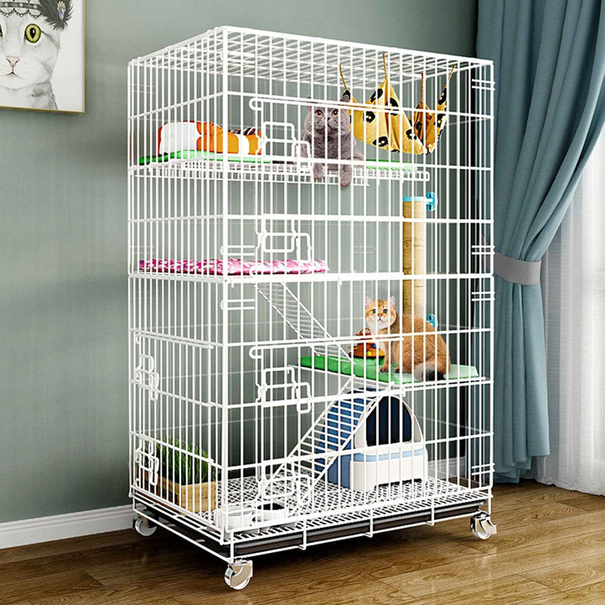 Indoor Large Pet Crate Detachable Extra Large Cat Cages, Cat House in Pet Supplies with Cat Litter Tray, Pet Playpen, Folding Extra Large Free Space, Easy to Install (Size : 83X59X132cm-white)