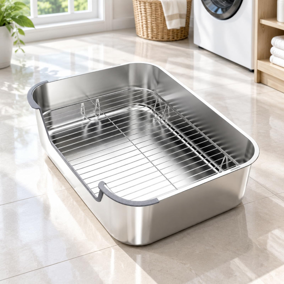 Stainless Metal Canine Potty Tray with Grate Keeps Paws Dry Puppy Training Tray Hygienic Pet Supply for Young Dogs, 70 50 20