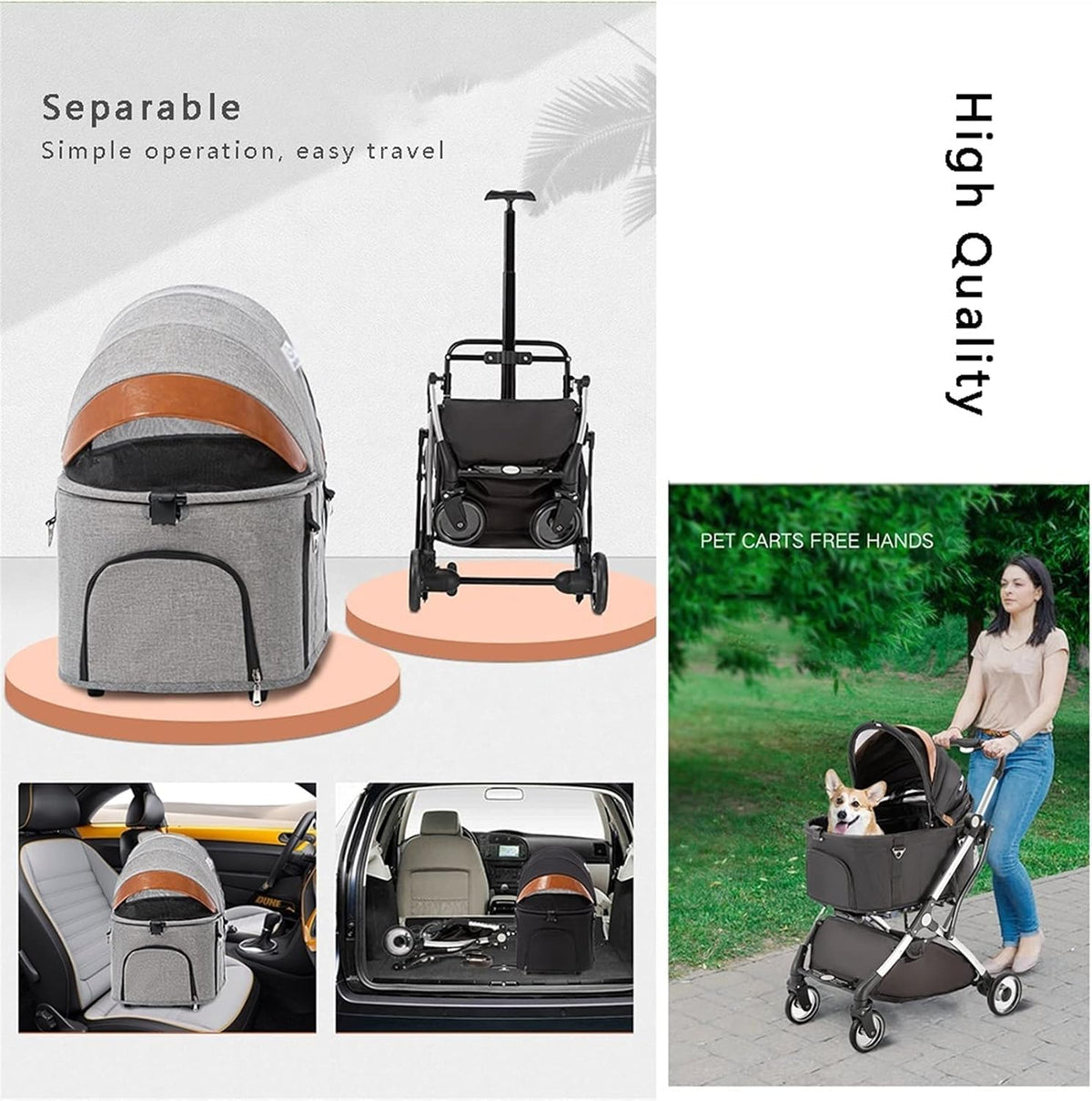 Premium Pet Stroller for Cats Dogs, Pet Strollers for Small Medium Dogs Separable Dog Pram Stroller Buggy Pushchairs Lightweight Folding Pet Stroller 4 Wheel Travel Supplies(Black)