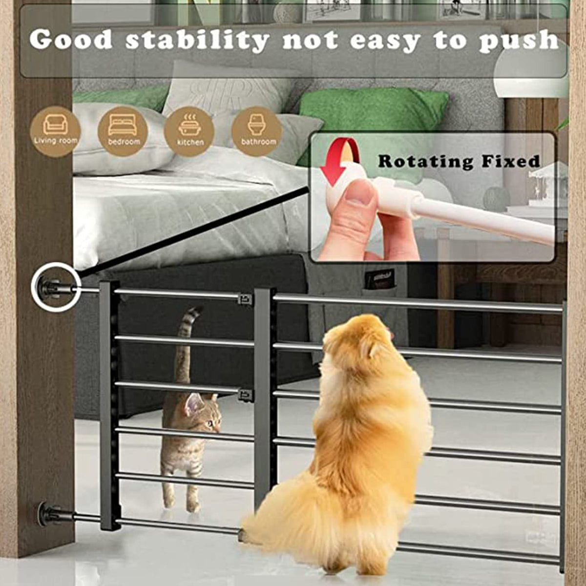 Pet Dog Gate for Indoor and Outdoor Retractable Isolation Door NO Drilling Adjust Size Supplies