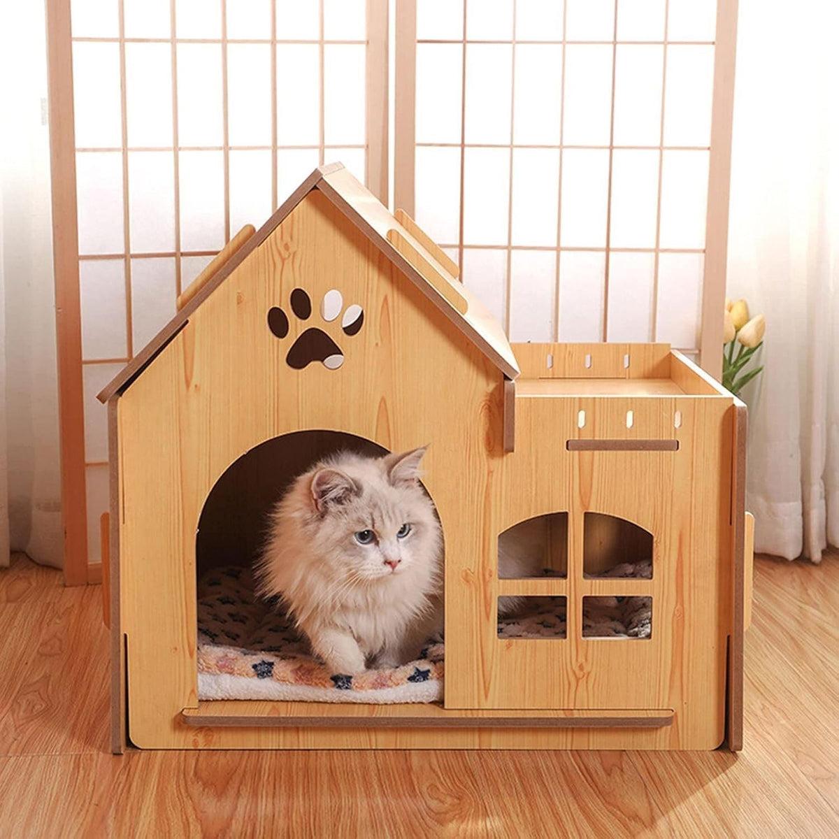 Pet House Outdoor Wooden Pet House Outdoor Pet Kennel House Type Cottage Four Seasons Pet Kennel Pet Supplies(Without Door)