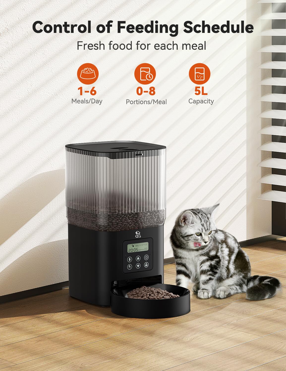 Automatic Cat Food Dispenser,2 Packs 5L Automatic Dog Feeder Programmable Control 1-6 Meals Per Day,Automatic Pet Feeder for Cats and Dogs,10s Voice Recorder & Dual Power Supply