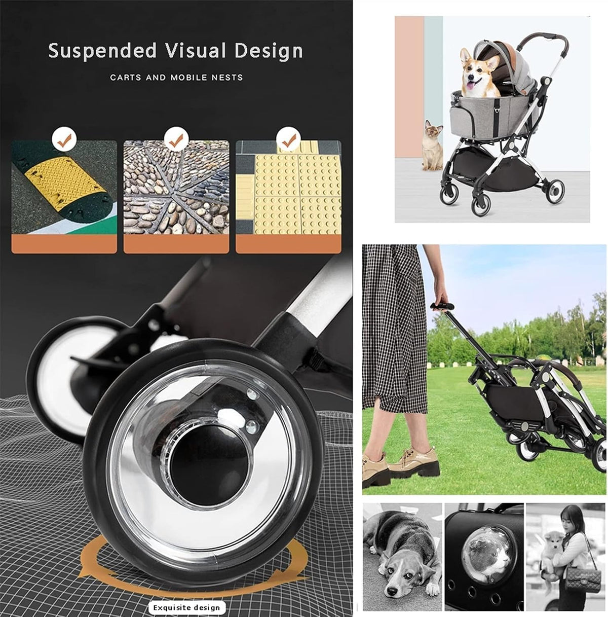 Premium Pet Stroller for Cats Dogs, Pet Strollers for Small Medium Dogs Separable Dog Pram Stroller Buggy Pushchairs Lightweight Folding Pet Stroller 4 Wheel Travel Supplies(Black)