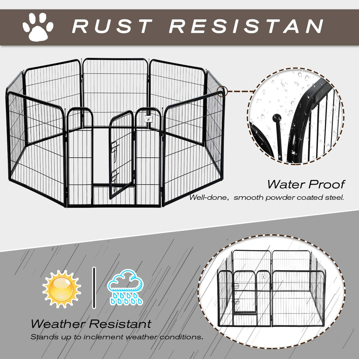 Dog Fence, 8 Panels 40" H Foldable Dog Playpen, Exercise Heavy Duty Metal Dog cage for Yard, Lockable Double Door Pet Fence Indoor Outdoor Dog Pen for Large Medium Small Animals pet Supplies