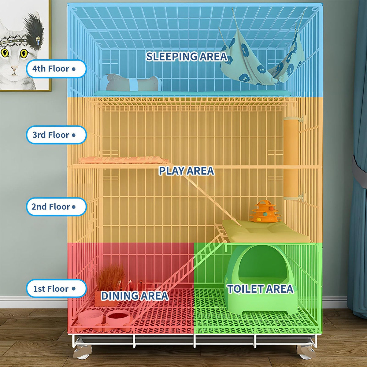 Indoor Large Pet Crate Detachable Extra Large Cat Cages, Cat House in Pet Supplies with Cat Litter Tray, Pet Playpen, Folding Extra Large Free Space, Easy to Install (Size : 75x45x112cm-Black)