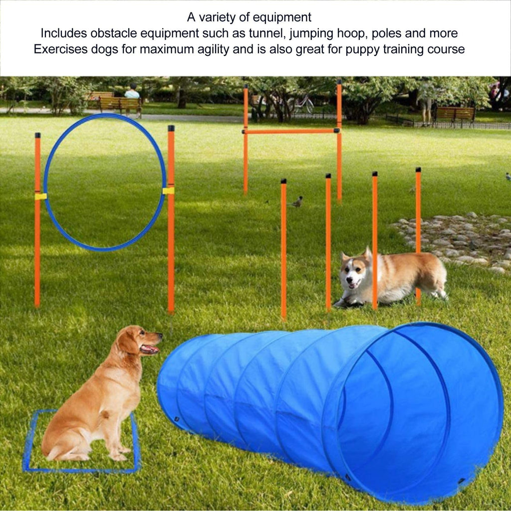 Dog Agility Training Equipment, Collapsible Tunnel Jump Ring Poles, Dog Obstacle Training Kit for Yard Outdoor, Professional Pet Exercise Starter Kit with Storage Bags and Accessor