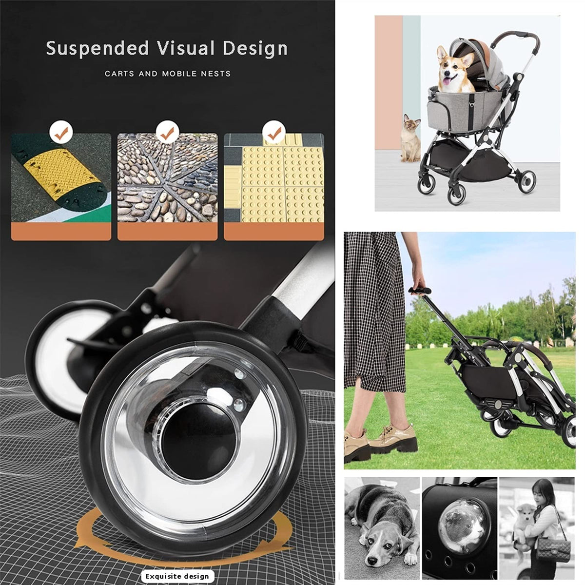 Premium Pet Stroller for Cats Dogs, Pet Strollers for Small Medium Dogs Separable Dog Pram Stroller Buggy Pushchairs Lightweight Folding Pet Stroller 4 Wheel Travel Supplies (Color : Grey)