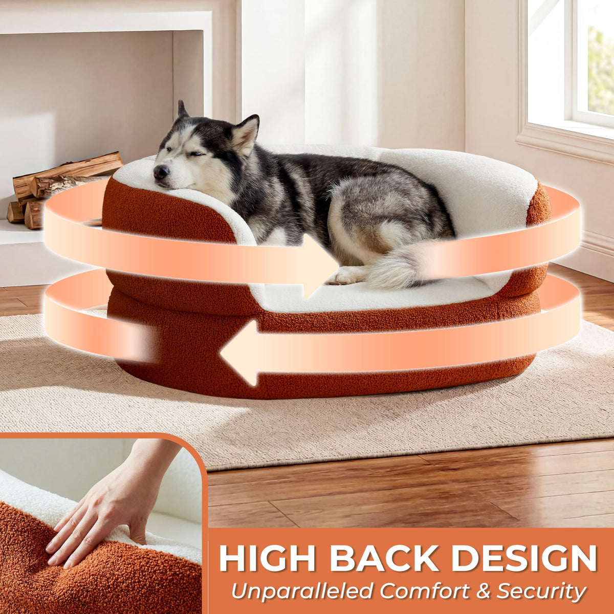 39.4" Orange Large Dog Couch Bed for Large Dogs Under 80lbs, X-Large